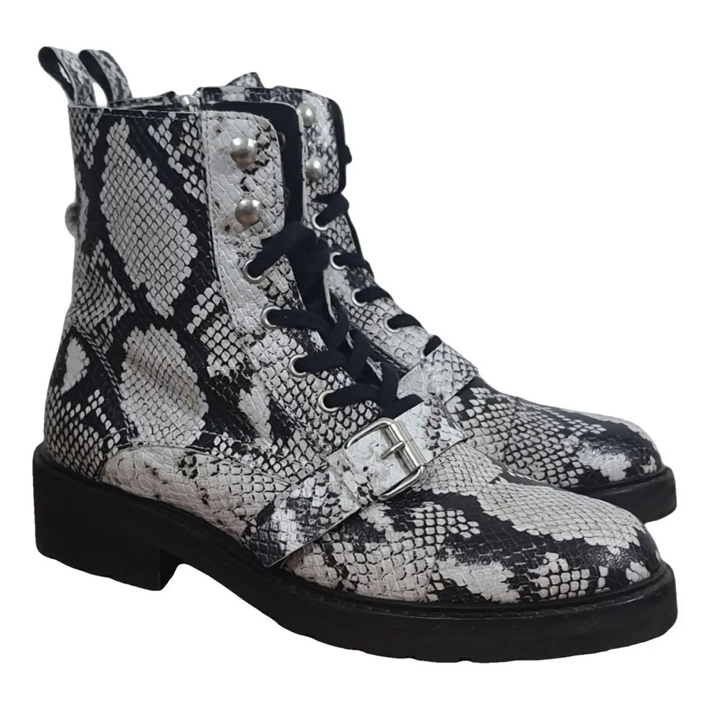 AllSaints Donita Summer Snake Printed Leather Combat Boots NEW 37 Booties Shoe 7